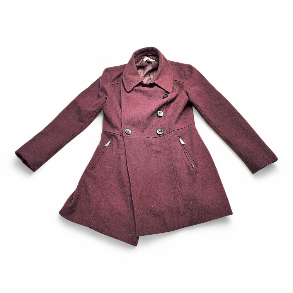 New York & Company Plum Wool-Blend Peacoat Size M